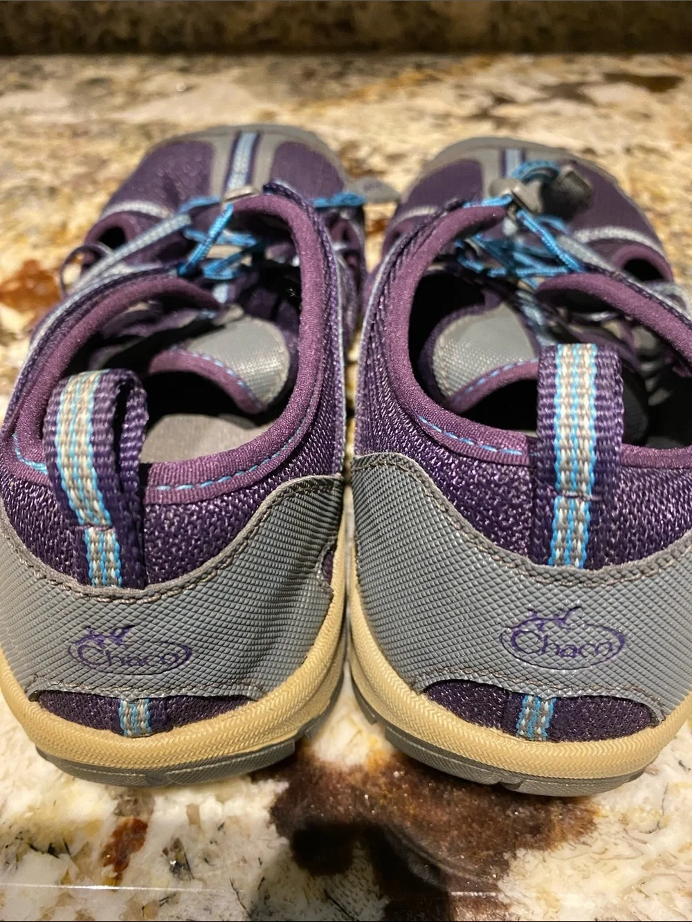 Chaco Kids Purple and Gray Water Shoes with Blue Lacing